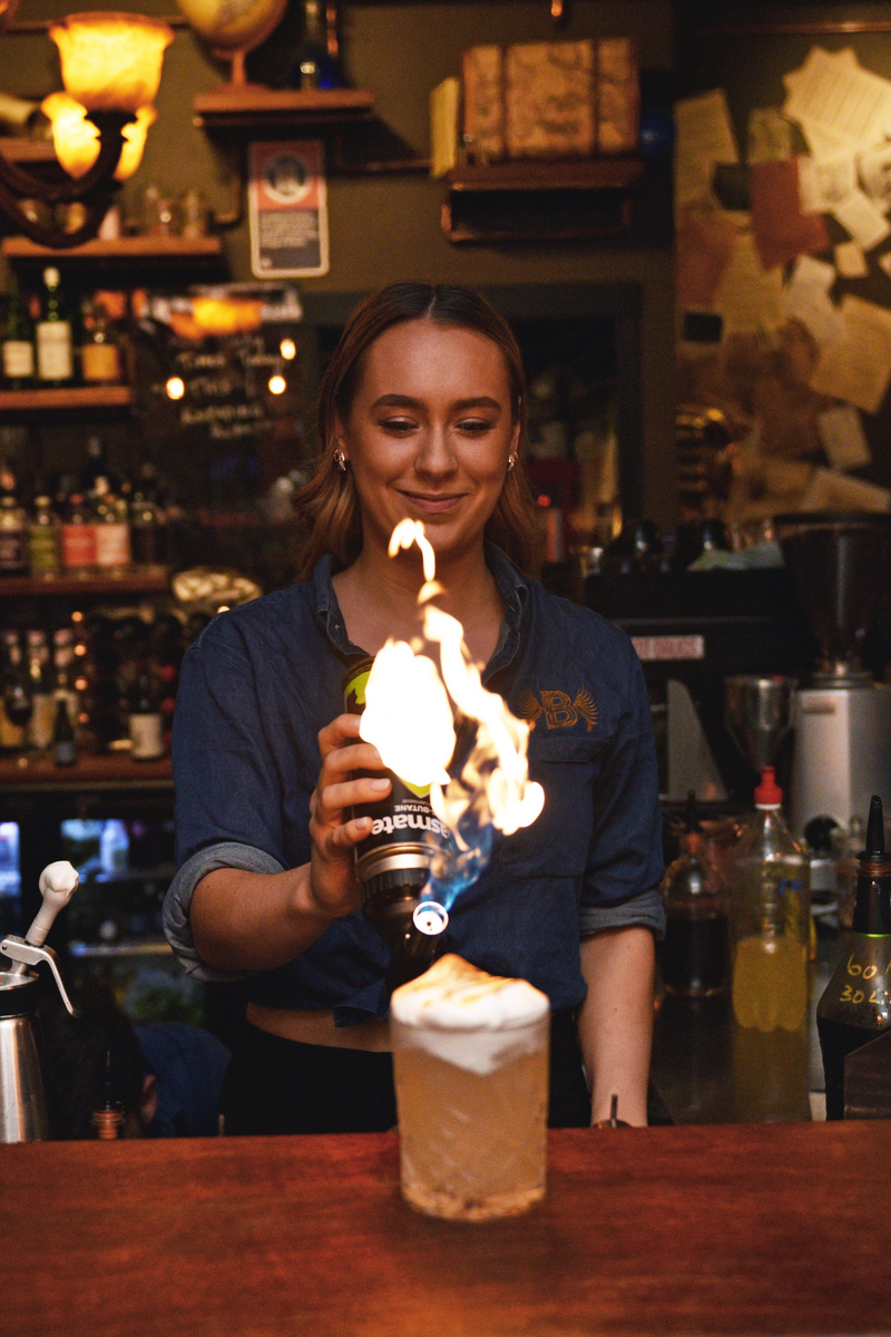 Flaming cocktail in a unique bar in Wollongong