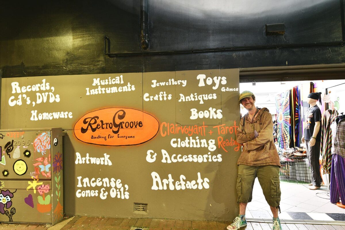 Rob stands outside Retro Groove shopfront in Globe Lane